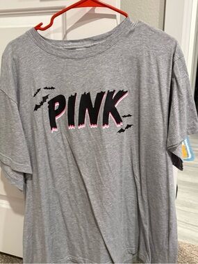 Victoria's Secret PINK Heather Gray Tee with Black and Pink Logo